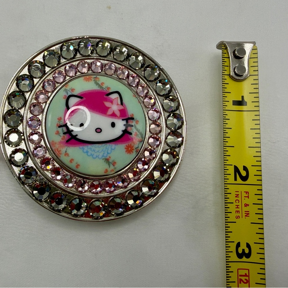 Tarina Tarantino Vintage Pink Silver Crystal Hello Kitty Belt Buckle NEW - Picture 2 of 3